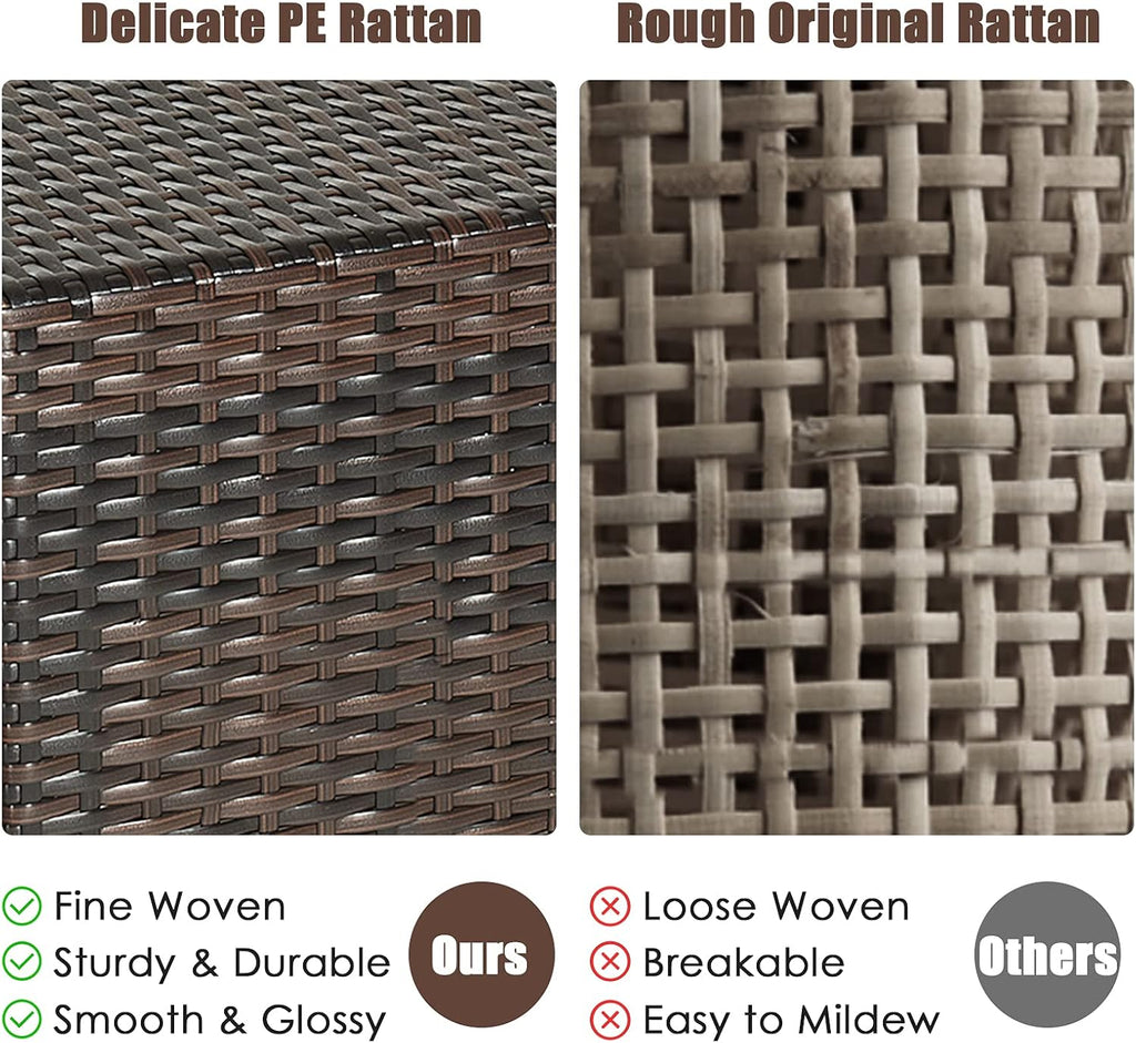 2-Piece Patio Ottoman Set - Wicker Footstools | All Weather PE Rattan Square Footstool, Removable Light Brown