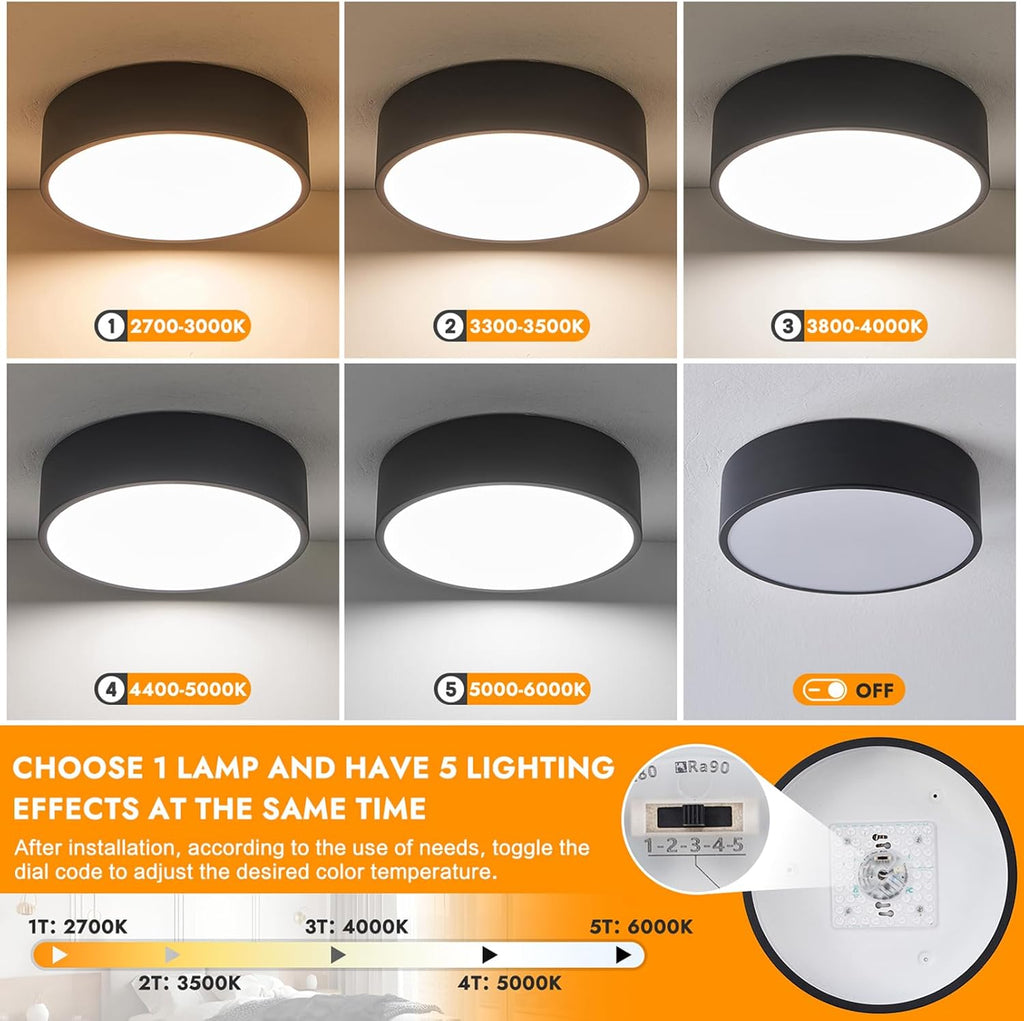 Dimmable Modern LED Flush Mount Ceiling Light Fixture,5CCT,11.8 in | Matte Black Round Lights Fixtures, 2700-6000K