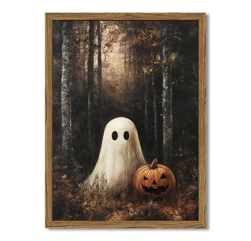 Framed Vintage Halloween Ghost Canvas Wall Art, Cute Ghost Pumpkin Wall Decor Paintings, Gothic Dark Academia