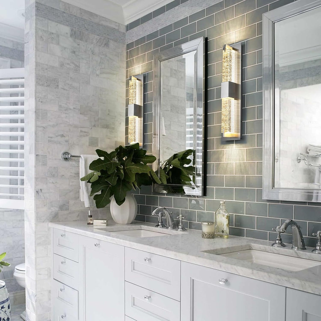 LED Wall Sconce Light: 19 Inch Nickel Modern Sconces Wall Lighting 3000K Dimmable Crystal Wall Lamps Indoor Bathroom
