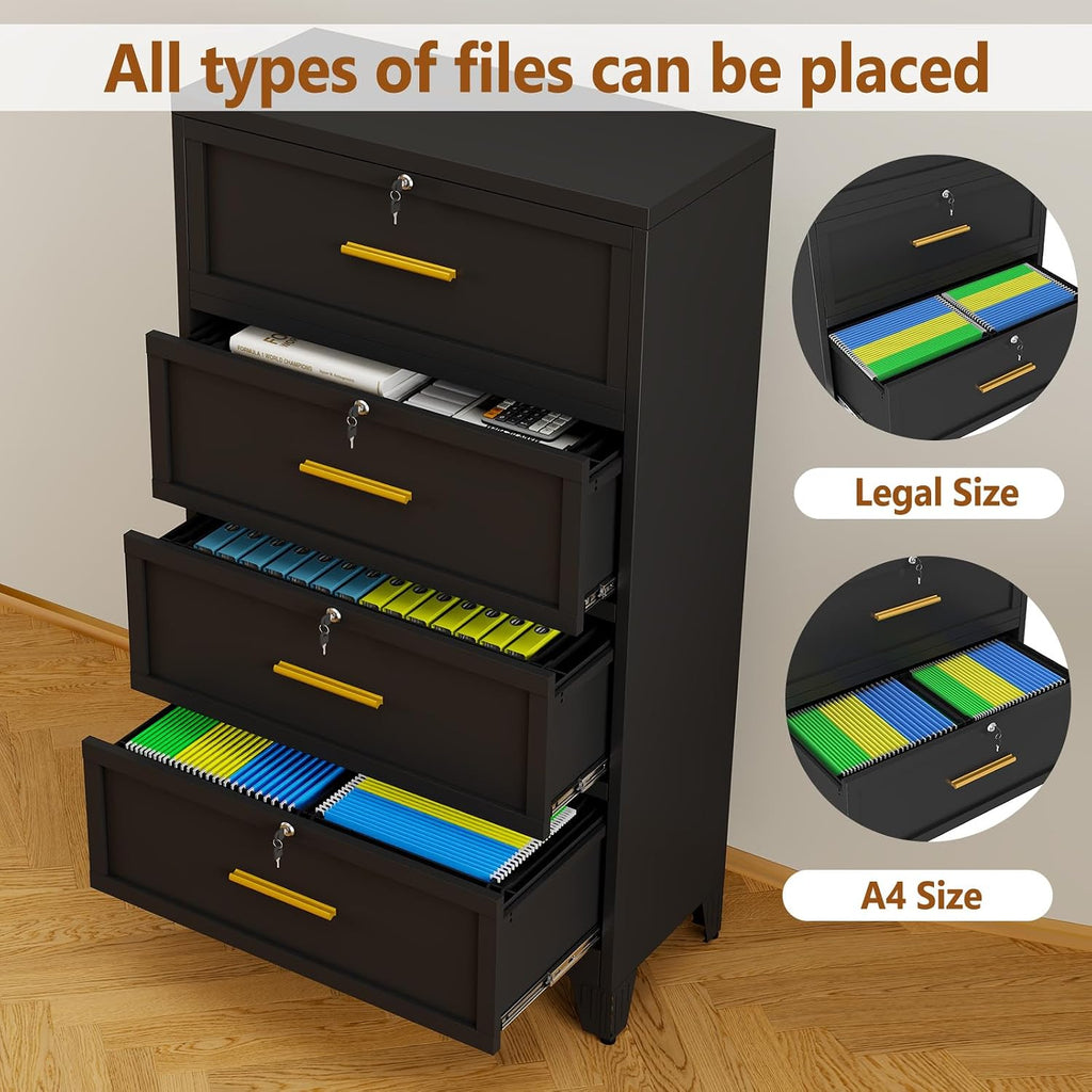4 Drawer Metal File Cabinet with Lock,Lateral Filing Storage Cabinets,Steel Wide File Organization for