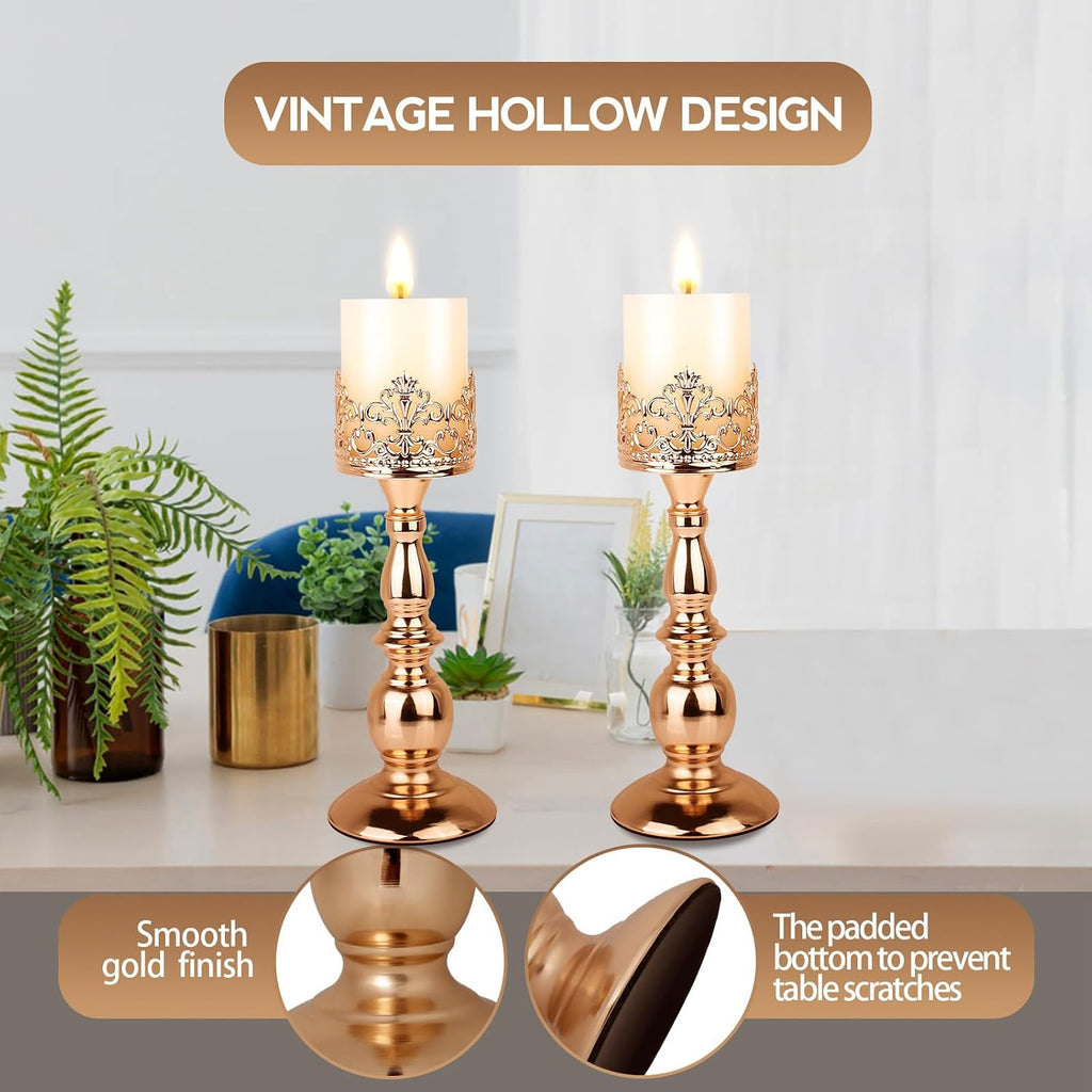 Candle Holders for Pillar Candles Gothic Gold Vintage Tall Candle Holders Set of 2 Decorative Large Table