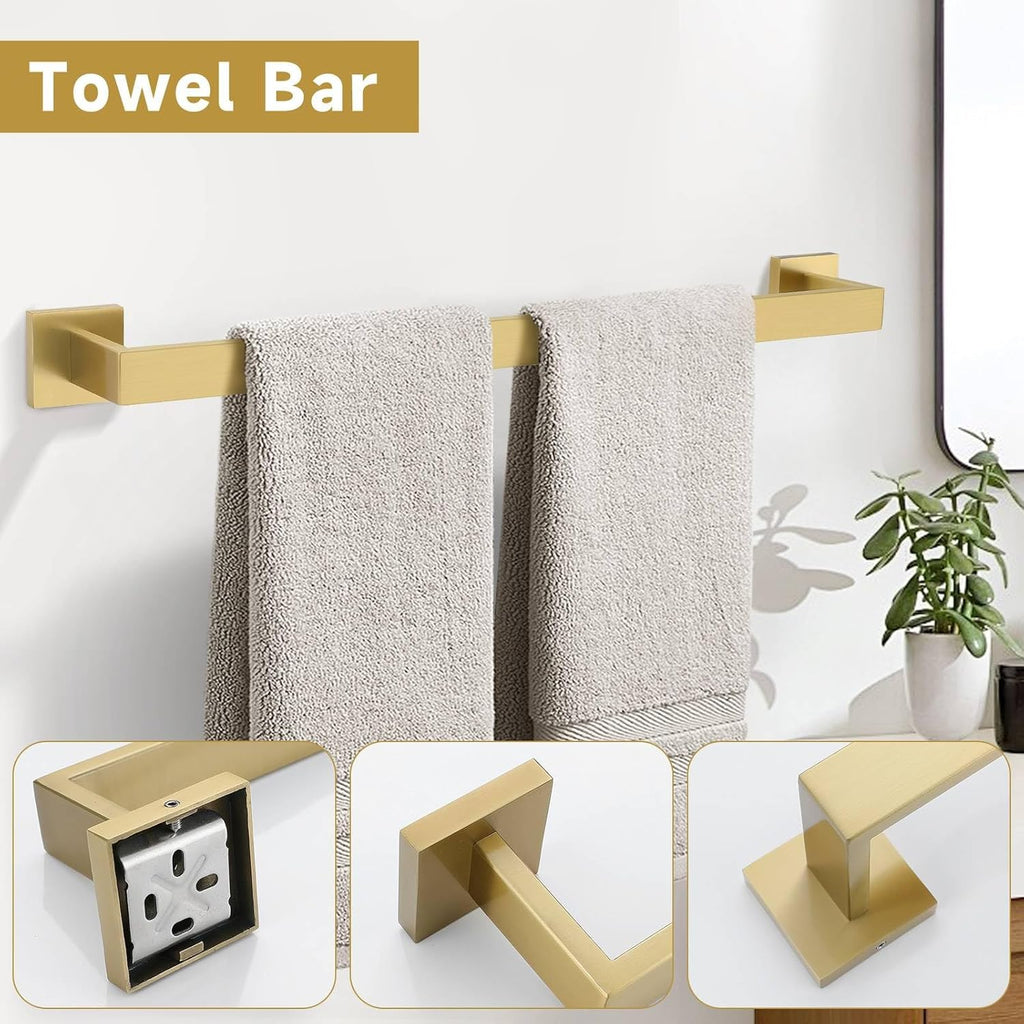 10-Piece Bathroom Hardware Accessories Set-Brushed Gold Towel Bar, Holder & Racks-SUS304 Stainless Steel-Wall