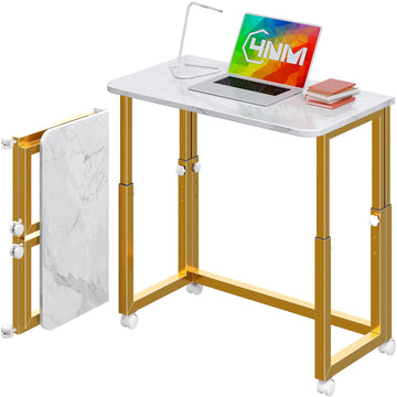No Tool Assembly 27.5" Small Desk, Folding Portable Desk with Wheels, Foldable Computer Home Office Desks