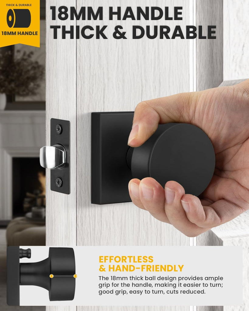 Black Door Knobs Interior, Zinc Alloy Privacy Door Knob , Matte Black Interior Door Knobs with Emergency Release