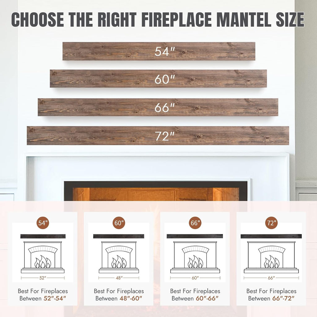 Fireplace Mantle Shelf - 60×8×5Inch Handcrafted Wall Floating Mantel Shelf for Over Fireplace - Rustic Traditional