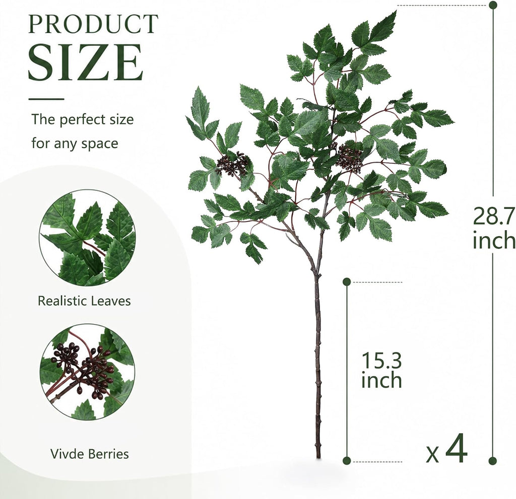 Artificial Cimicifuga Plant Leaf Spray Stems 4PCS Fake Greenery Branches 28.7 in Faux Leaves Real Touch Silk Plants