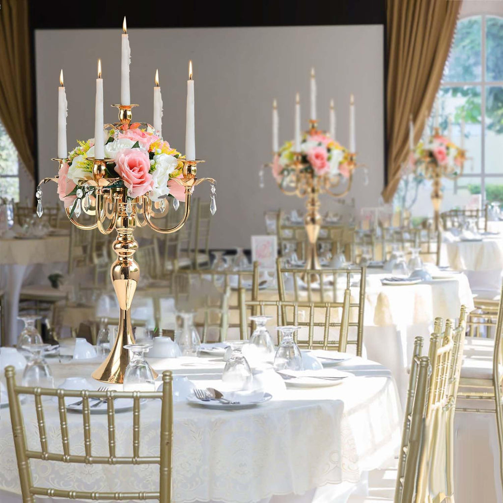 2PCS Gold 5-Arm Candelabra Centerpiece - 20.3" Tall Metal Candle Holdervents, Dining Room, Church Decorations