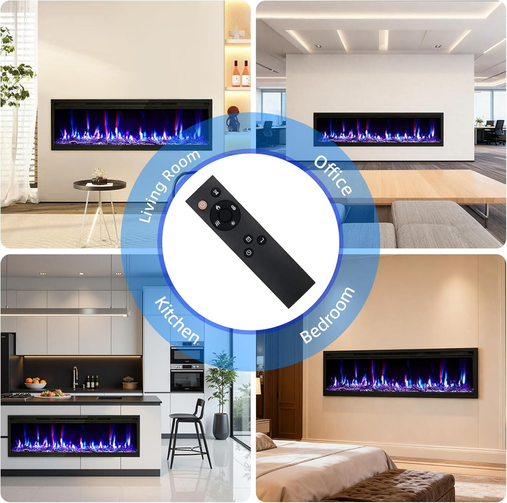 50 in Electric Fireplace Wall Mounted/Recessed with Remote Control