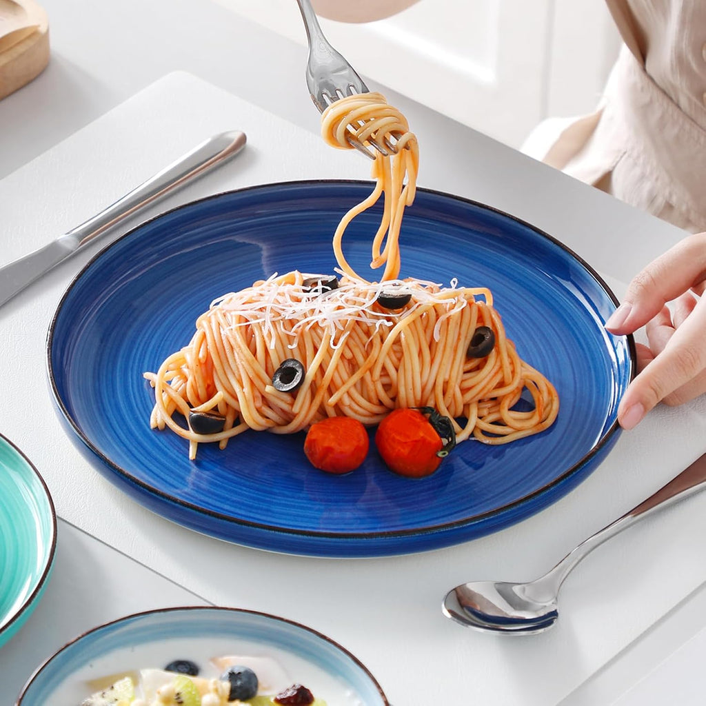 Bonita Blue Dinnerware Sets, Plates and Bowls Set for 4, 12 Pieces Stoneware Dinnerware Set