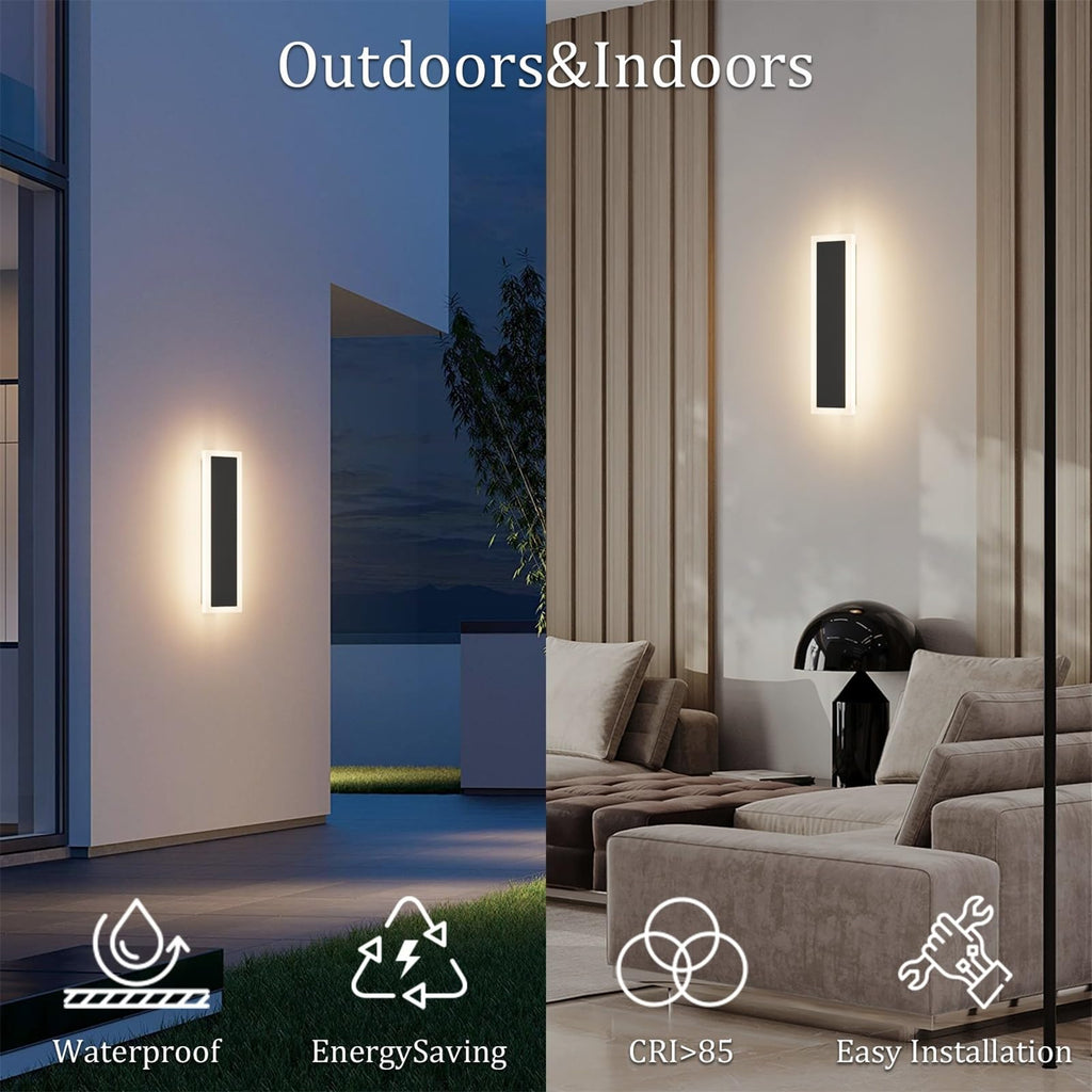 2 Pack 11.8in Modern Outdoor Wall Light Black Exterior Wall Sconces IP65 Waterproof 3000K Long Linear Wall Sconces