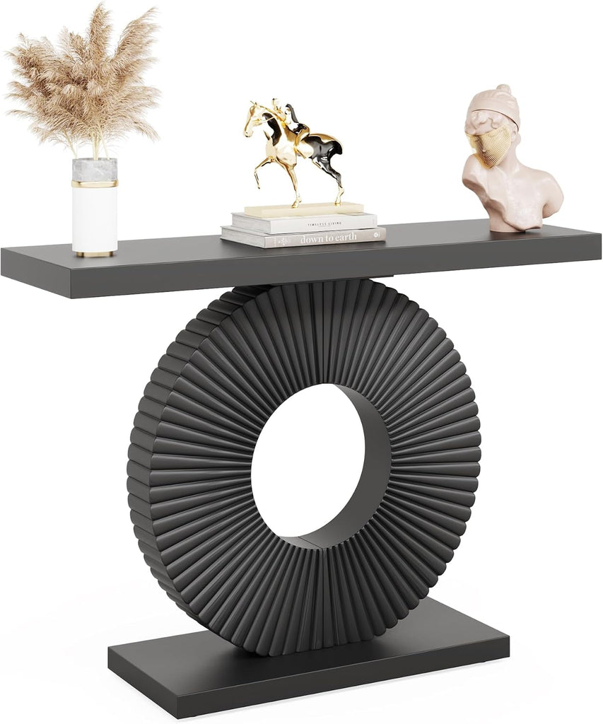 Modern Console Table with Geometric Base, 40 inch Wood Entryway Table Sofa Table Narrow Long, Contemporary Accent
