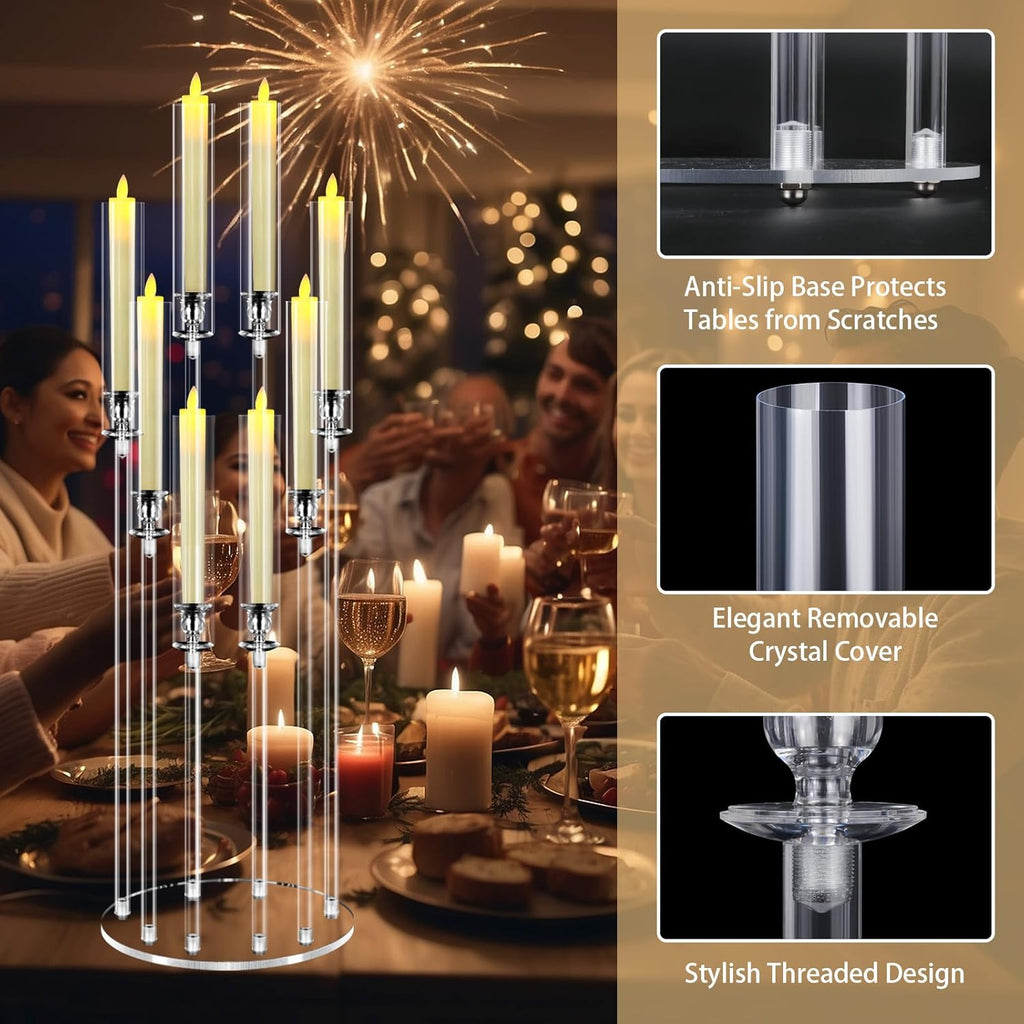 8 Arms Acrylic Candelabra Centerpieces for Tables Decortion,Clear Candle Holdercor,Candlesticks Holder with Lampshade