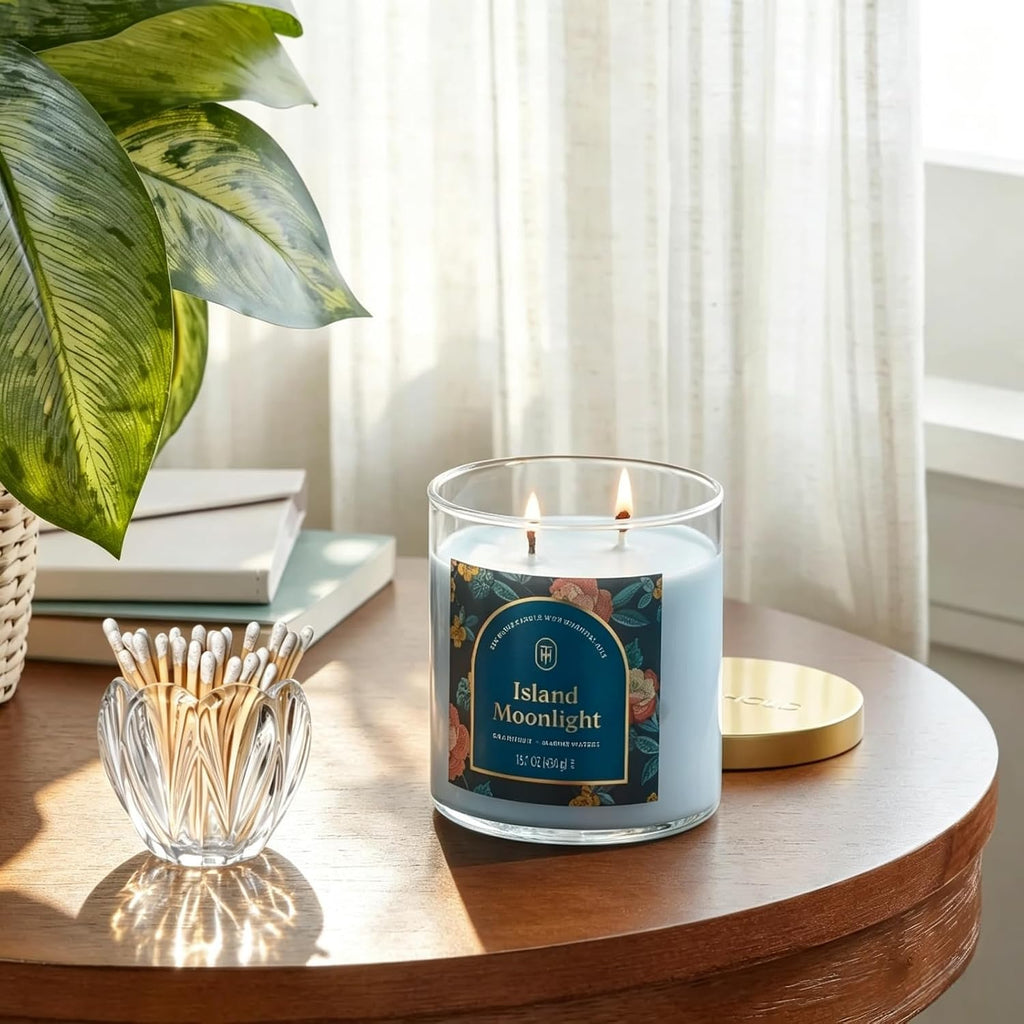 Glass Match Holder with Striker - 4" Matches in a Jar Candle, or Fireplace - Housewarming Gift for Candle Lover