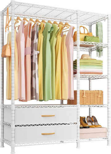 F3 Heavy Duty Clothes Rack(With Fabric Drawers)Freestanding Clothing Racks for Hanging Clothes,Adjustable Closet