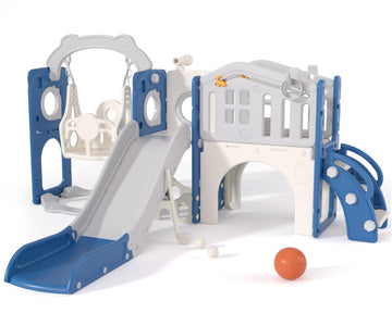 Toddler Slide and Swing Set, 11-in-1 Indoor Outdoor Playset (Blue)