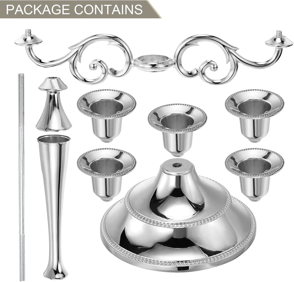 Candelabra Candle Holders, 5 Arm Metal Candlestick Stand for Taper Candles, 10.5 inch Tall Candle StandDecor, Silver