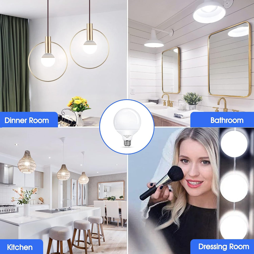 G25 LED Vanity Light Bulbs, 100W LED Globe Bulb Equivalent, 9W Vanity Bulbs for Bathroom, 5000K Daylight White 900LM (4 Pack)