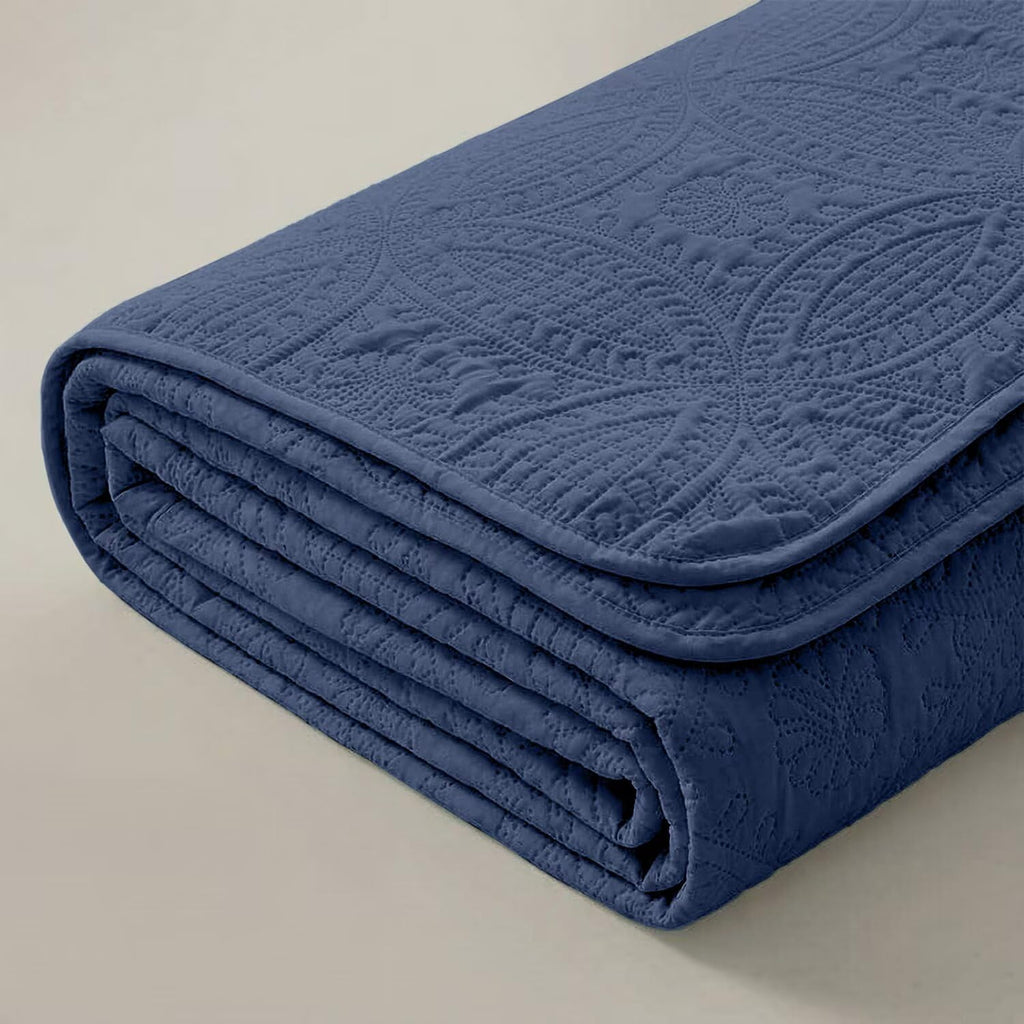 Queen Quilt Bedding Sets,Dark Blue Ultrasonic Lightweight King Coverlet,Coin Pattern Soft Bedspreads for All Season