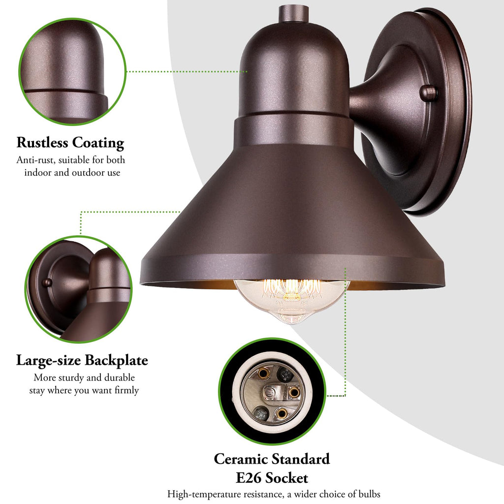 Outdoor Barn Wall Light Fixtures, 2-Pack Brown Exterior Wall Lantern, Waterproof Anti-Rust Lighting with E26 Socket