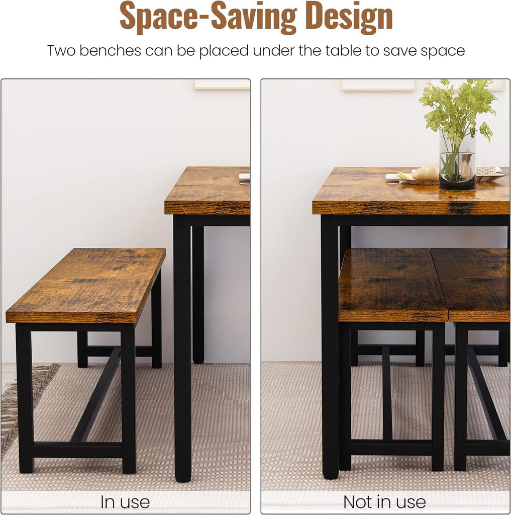 43.3" Stylish 3-Piece Dining Table Set for 4 with Bench - Compact Space-Saving Design, Durable & Easy Assembly s