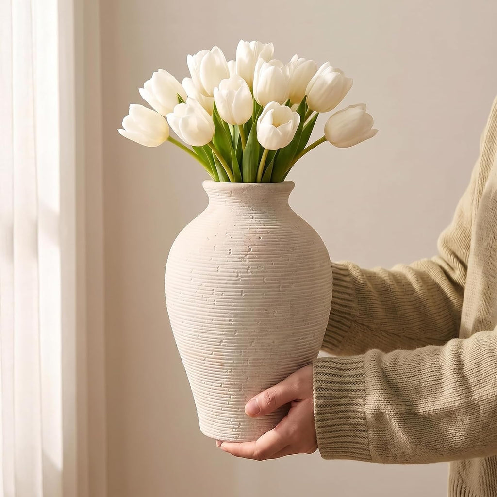 9.06 Inch Tall Vintage Ceramic Flower Vase, Rustic Farmhouse Vase