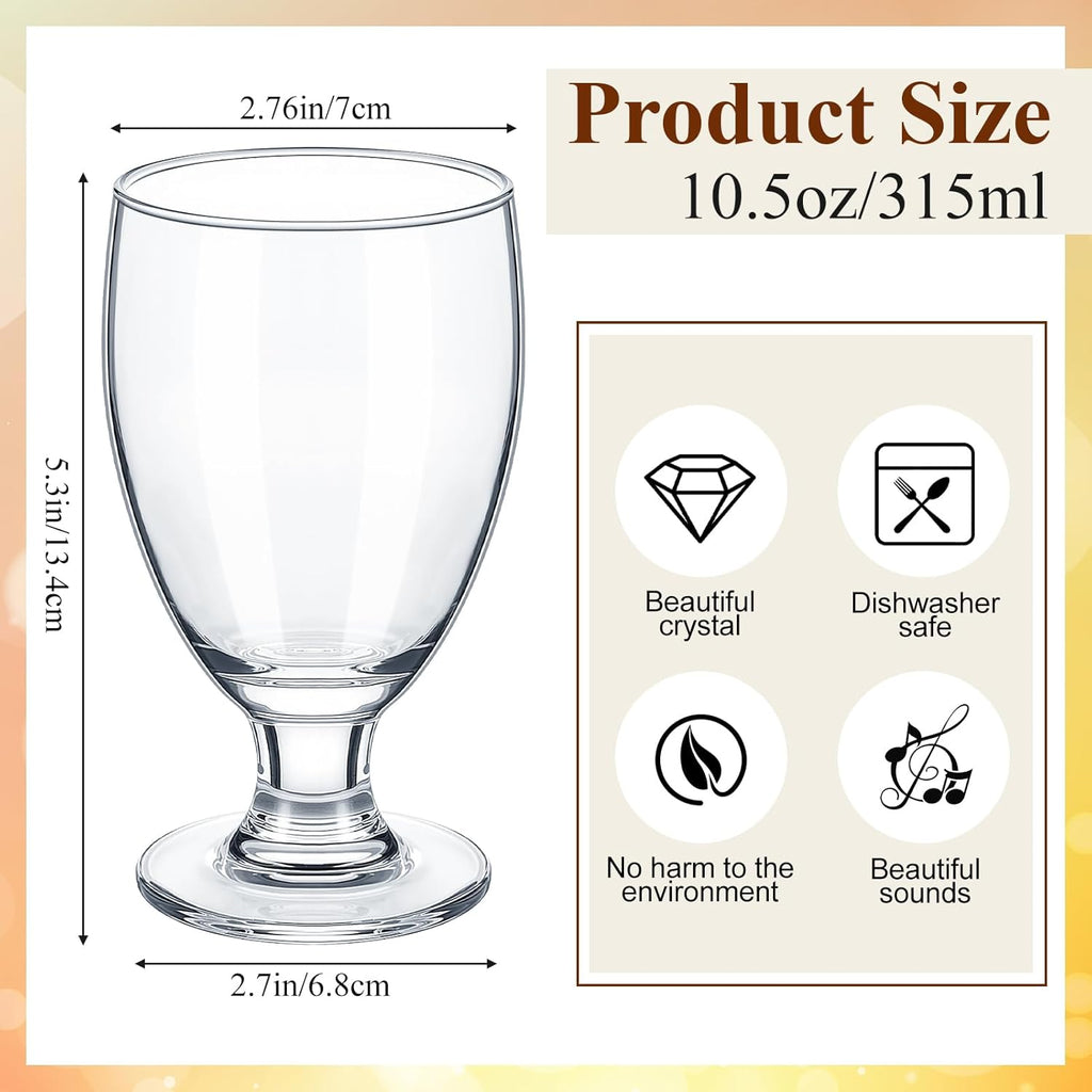 Set of 12 Water Goblet, 10.5 oz Clear Drinking Glasses Bulk Dishwasher Safe, Stemmed Water Glass for Juice Wine Beer