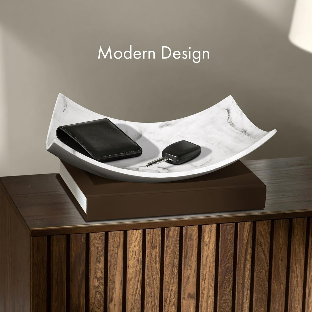 White Marble Look Coffee Table Decor for Living/Dining Room, Modern White Catch-All Key Dish Decor , Decorative Bowl