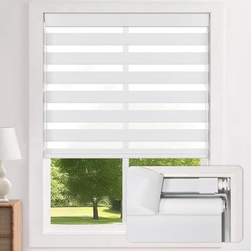 No-Drill Cordless Zebra Blinds - Dual Layer Light Filtering & Room Darkening, Free-Stop Lift, Easy Install, Day & Night Privacy with Valance for Window, Grey