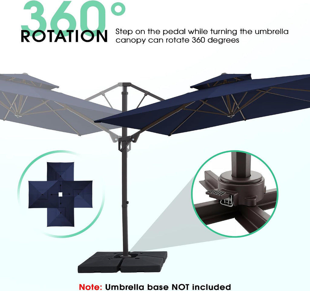9x9 ft 2-Tier Cantilever Patio Umbrella, Large Square Outdoor Offset Umbrella with Double Top Vent and 360-degree - Navy