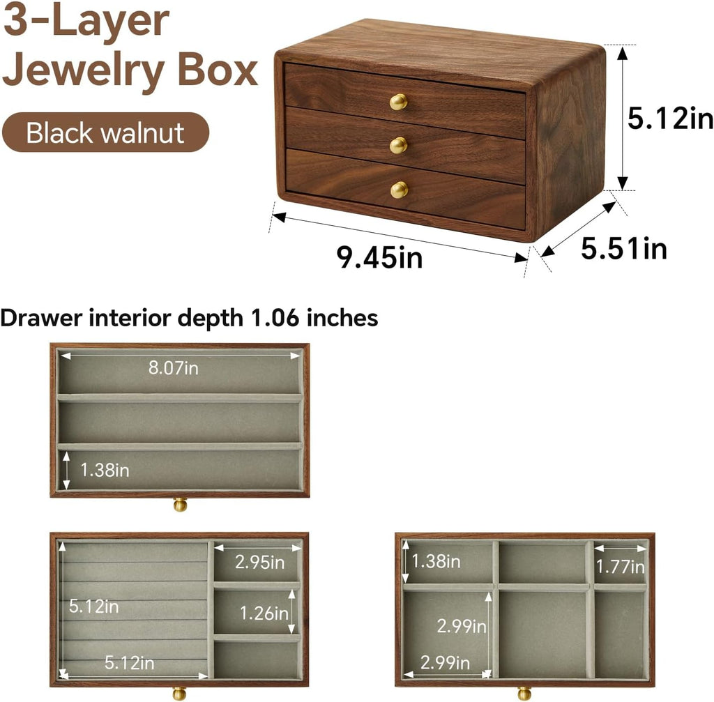 Wooden Jewelry Box, Large, Black Walnut Wood