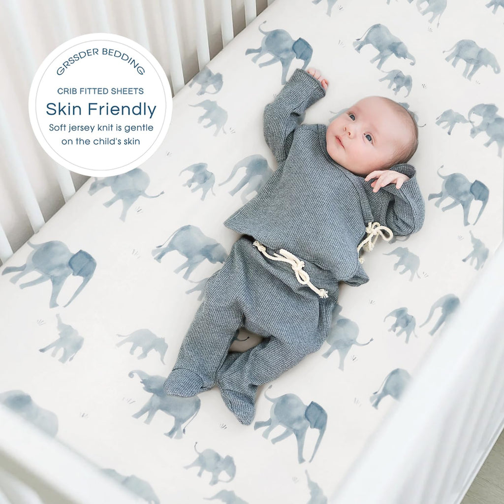 Stretchy Ultra Soft Jersey Knit Fitted Crib Sheets Set 2 Pack, Universal Fit All Standard Crib Mattress Pads Safe and