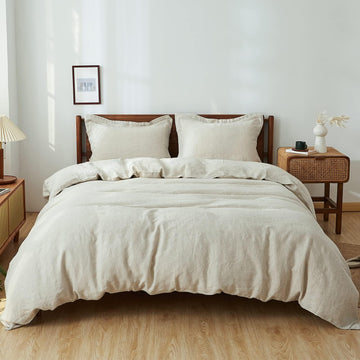 100% Linen Duvet Cover Set, 3 PCS Natural French Flax Linen Duvet Cover, Breathable Soft Comfy Linen
