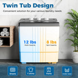 Portable Washing Machine, Twin Tub 20Lbs Capacity, Compact Laundry Washer(12Lbs) and Spinner(8Lbs), Durable Design for