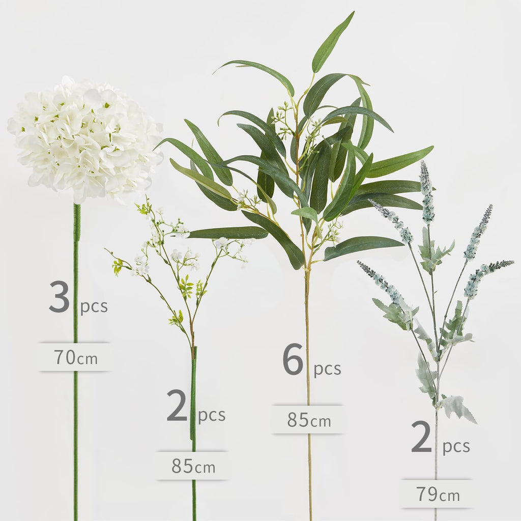 Artificial Flowers with Greenery Stems Faux Plants Indoor Branches for Tall Vase Ultra-Realistic, 13 Pcs Wedding