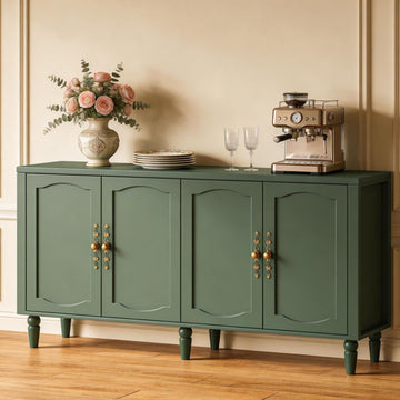 63" Sideboard Buffet Cabinet, Mid Century Modern Credenza Storage Cabinet with Carved Handle & Adjustable Shelves