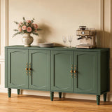 63" Sideboard Buffet Cabinet, Mid Century Modern Credenza Storage Cabinet with Carved Handle & Adjustable Shelves