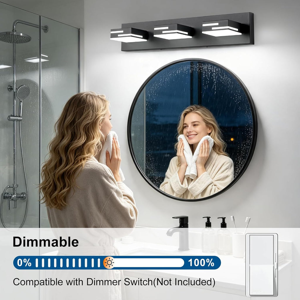 LED Modern Bathroom Vanity Light Fixtures, Dimmable Matte Black Vanity Lights Lighting Fixtures Over Mirror, with