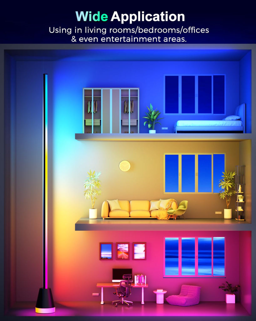 Corner Floor Lamp, Smart Ambient LED Light, Black