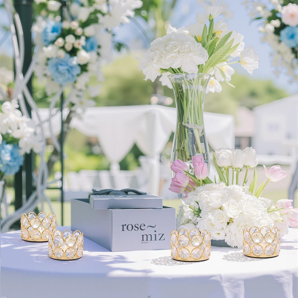Pack of 12 Gold Crystal Tea Light Candle Holders for Wedding | Home Table Centerpiece Decoration,Halloween Christmas