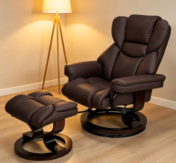 Modern Reclining Lounge Chair and Ottoman — Faux Leather