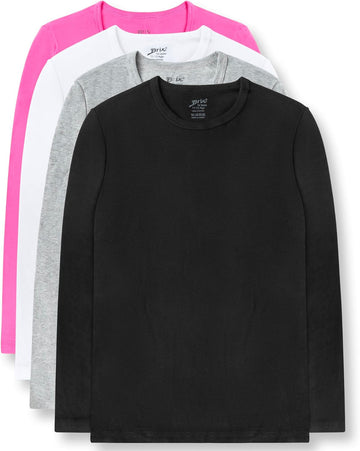 Girls' Long Sleeve Tees - 100% Cotton Pack Crew Neck T Shirts.