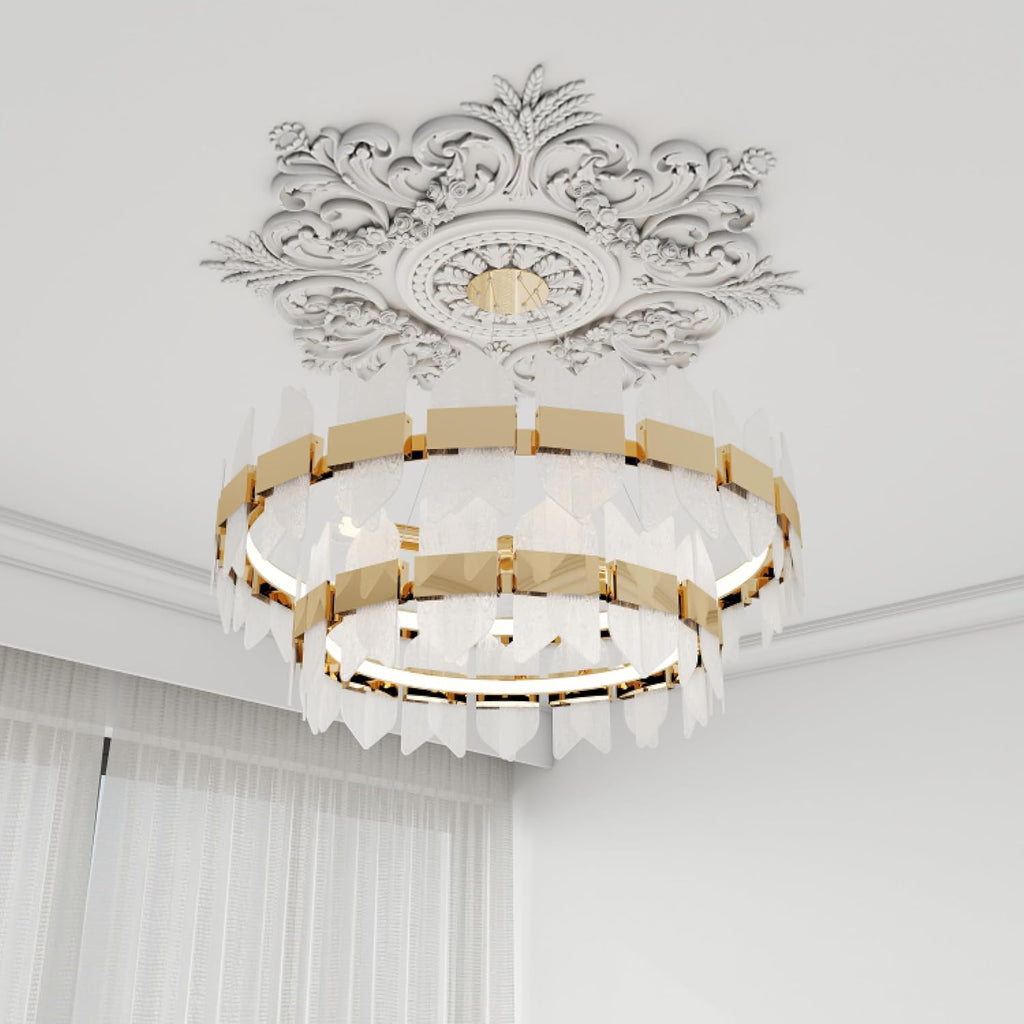 28'' Large PU Ceiling Medallion Combination Decorative 2.36'' ID French Style Chandelier Base Ceiling Medallion for Light Fixtures Victorian Rosette Light Covers for Chandeliers(Classic)