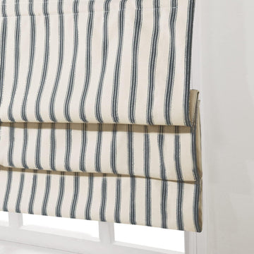 Roman Shades, Greyish Blue Stripe Blackout Cordless Fabric Custom Roman Shades for Windows, Doors, Farmhouse