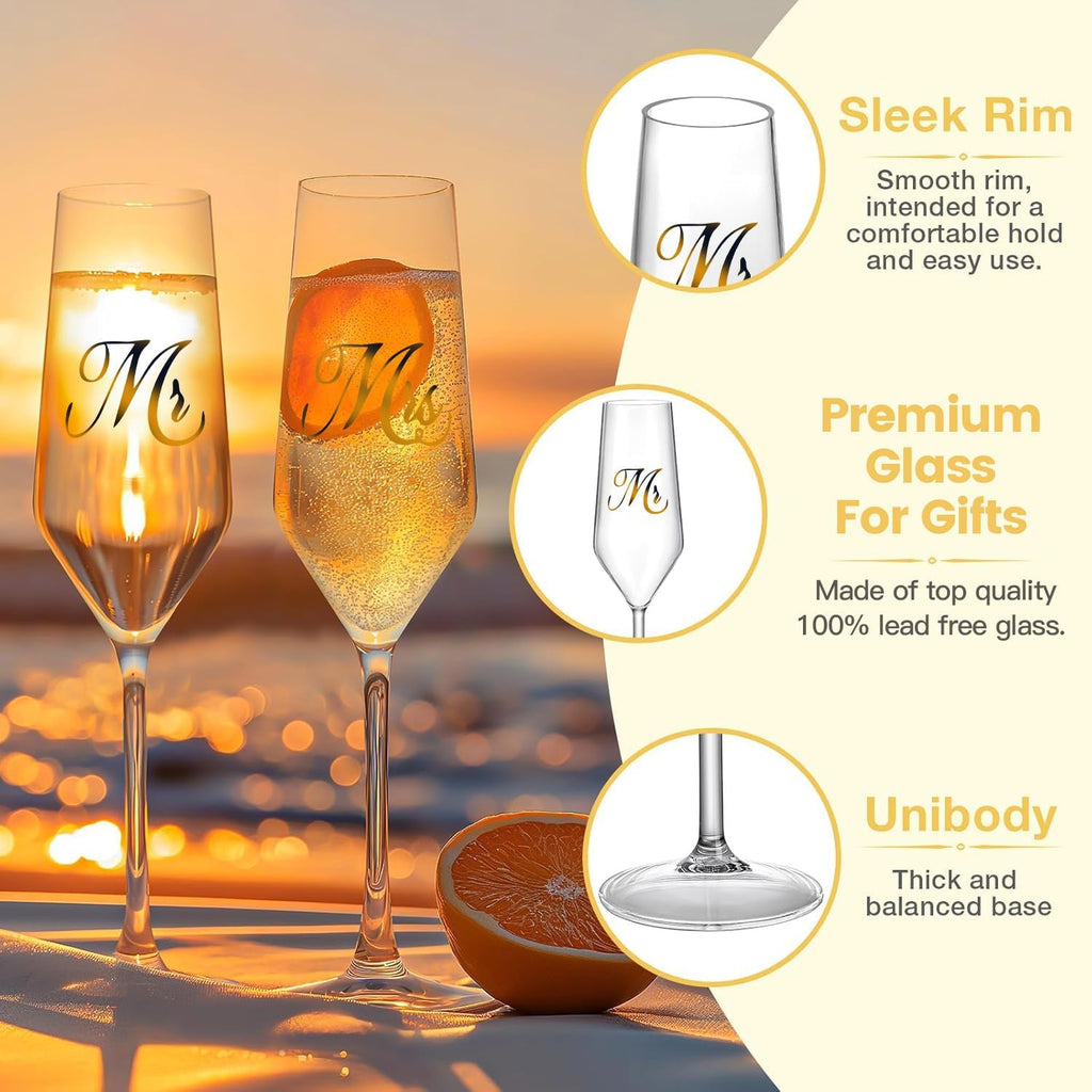 Mr. & Mrs. Champagne Flute Set, Wedding Decor - His and Hers, Wedding Toasting Glasses for Engagement Celebrations