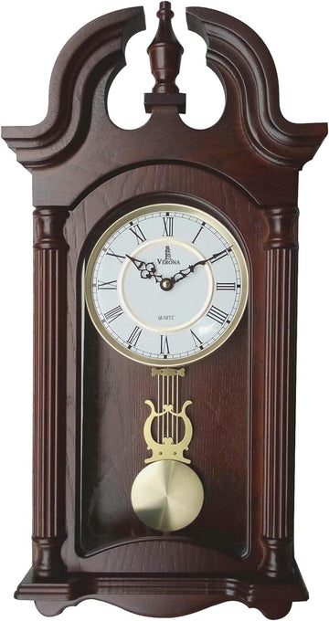 Pendulum Wall Clock Battery Operated - Wooden Hanging Grandfather Wall Clock with Pendulum, 23.5x9 inch - Quiet, Non-Chiming, with Real Wood for Living Room Decor