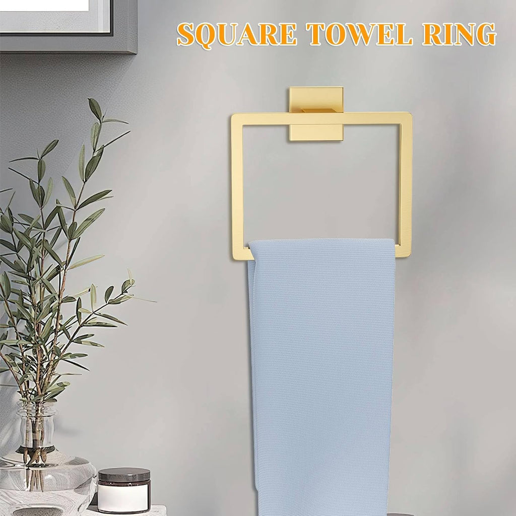 Brushed Gold Towel Bar Set 5 Pieces Bathroom Hardware Accessories Set,Upgraded Toilet Paper Holder with