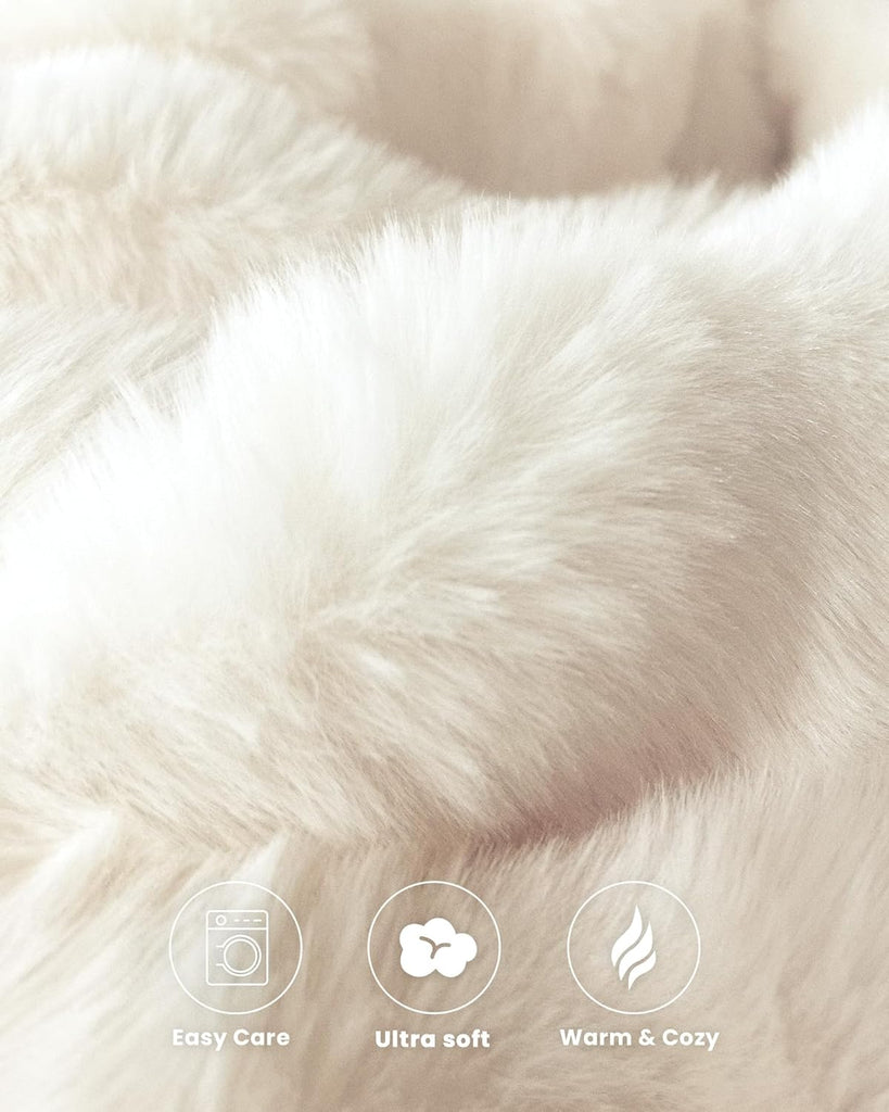 Ultra Soft Cozy Faux Fur Throw Blanket, Fuzzy Plush Thick Bubble Blanket, Luxury Fluffy Blanket, and Living Room