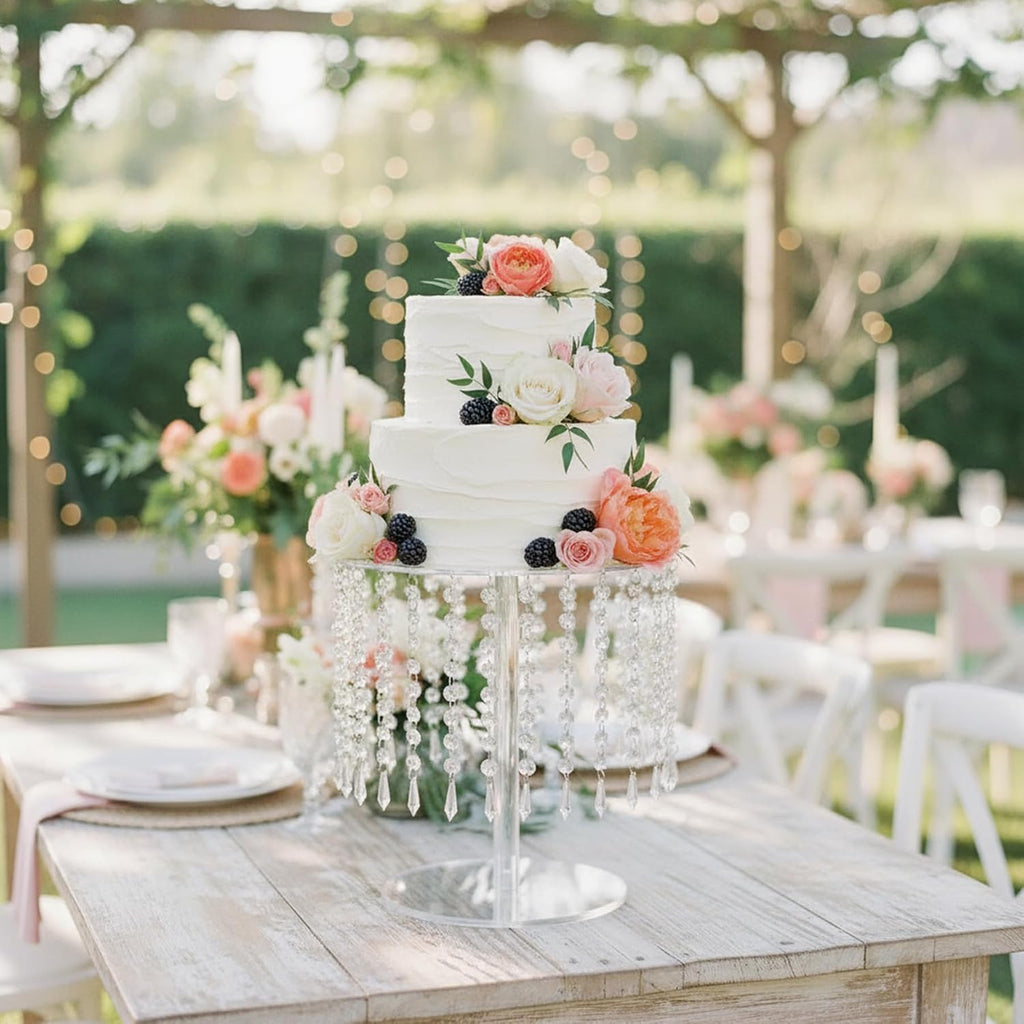 Round Cake Stand - 12 Inch Diameter Acrylic Dessert Display Stand with Crystal Chandelier, Cupcakes Serving Plate