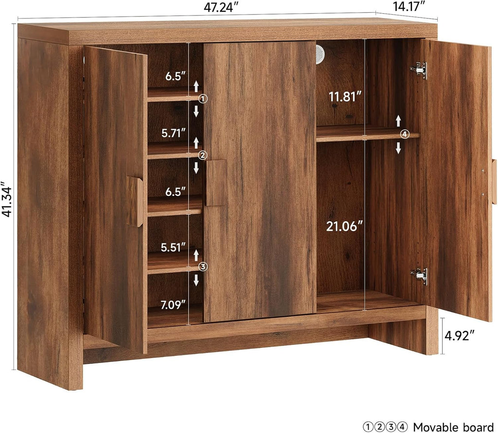 Shoe Cabinet with 3 Doors, 30 Pairs Shoe Storage Cabinet with Adjustable Shelves & Ventilation Hole Design, 47'' Wide